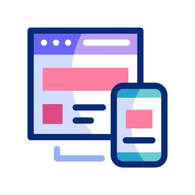 Ícone mostrando uma tela de computador, tablet e smartphone lado a lado, representando design responsivo.